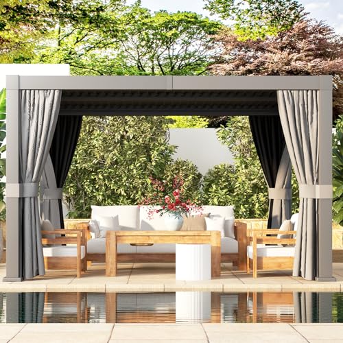 Aoxun Louvered Pergola 10x12ft Outdoor Aluminum Adjustable Roof Gray