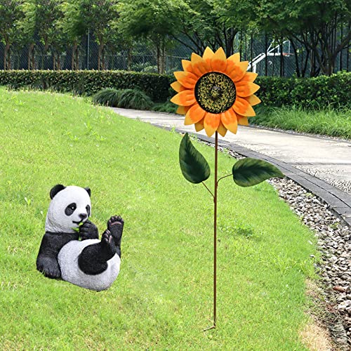 LFFH Metal Wind Spinner, Sunflower Iron Art Flower Windmill Garden Spinner Yard Signs Bring A Panda Sculpture