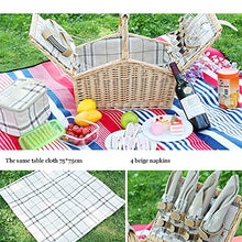 YRHH Foldable Shopping Basket for 2/4 People with Lid, Wicker Picnic Basket with Cutlery, Plates, Glasses, Dinnerware and Picnic Blanket for Picnic, Camping-4people