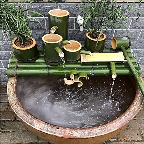Garden Fountain Japanese Garden Decor,Japanese Bamboo Water Feature Statue,Split-Resistant Bamboo Ornaments,Indoor Outdoor Fountain,Outdoor Water Fountai35Cm