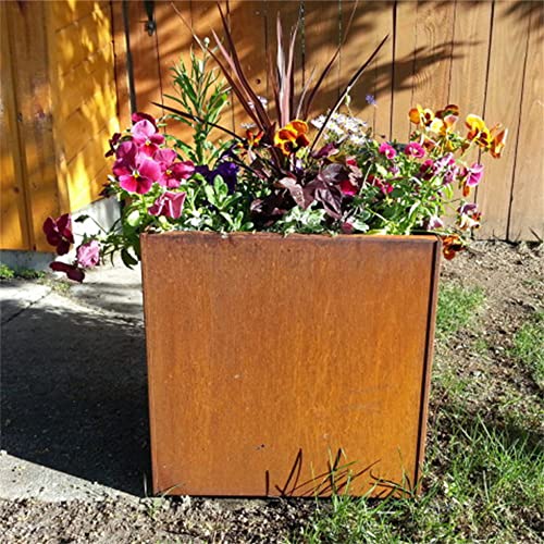 GZGNEEVL Corten Steel Planter Box 32 Inch Large Square Cube Rustic Metal Outdoor Planter