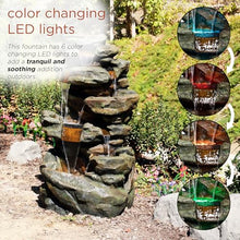 Alpine Corporation 51" Tall 6-Tier Outdoor Rainforest Waterfall Floor Fountain, Weather-Resistant Design with Color-Changing LED Lights & Remote Control, Gray