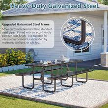KEIKI 96" Outdoor Metal Picnic Table for 10, Heavy Duty Patio Dining Table with Umbrella Hole, Galvanized Steel Frame for Backyard, Garden, Camping (Black)