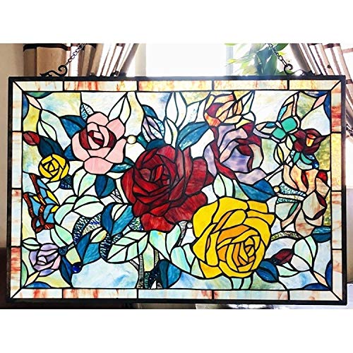 UKN Glass Window Panel/suncatcher with Floral Embellishments Multi Color Traditional Rectangular Flowers Includes Hardware