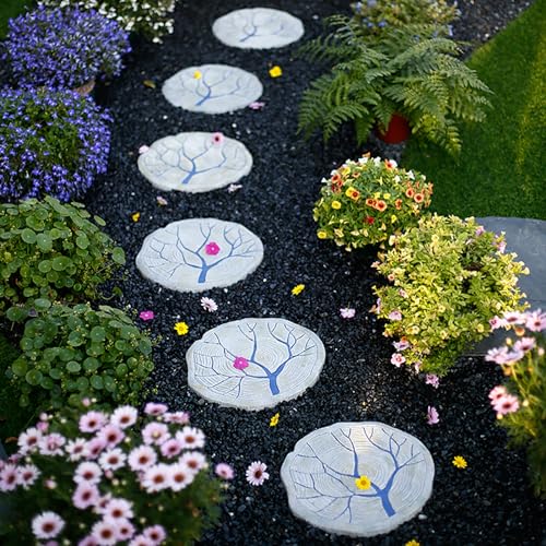 Elitix Stepping Stone Ourdoor Step Walkway Stones 1 Pcs 6pcs, Resin Stepping Stone Kit with Tree Pattern, Rustic Paving Stones for Backyard Flooring, Decorative Stones(Color:6 pcs)