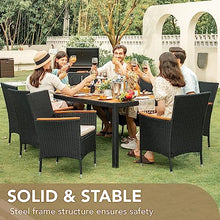 Devoko 9 PCS Acacia Wood Patio Dining Set, Black Rattan