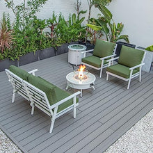 LeisureMod Walbrooke Modern Aluminum 5-Piece Patio Conversation Set with Firepit Table Green