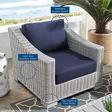 America Luxury - Outdoor Rattan Lounge Chair and Ottoman Set, Modern Patio Furniture Blue