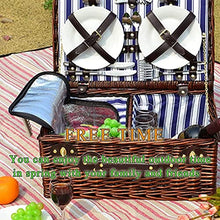Storage Basket,Wicker Picnic for 4 Persons, Willow Hamper Service Gift Set with Insulation Layer, Outdoor Hand Woven with Utensils Cutlery