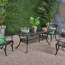 Hassyee Classic Expandable Dining Table with Sturdy Frame and Umbrella Hole for Poolside, Backyard, Outdoor All-Weather Cast Aluminum Table with Shiny Copper Finish for Lawn