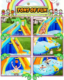 ROOJER 8-in-1 Inflatable Water Slide Bounce House with Blower and Accessories - Multi-Color