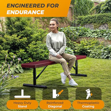 OUTTANS Heavy-Duty Outdoor Metal Bench (6 Ft - Portable, Red)