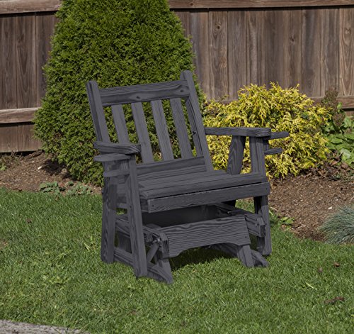 ECOMMERSIFY INC Amish Heavy Duty 600 Lb Mission Pressure Treated Porch Patio Garden Lawn Outdoor Glider Chair with Cup Holders-2 Feet-Black-Made in USA