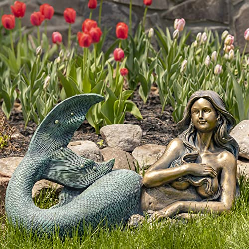 Zaer Ltd. Magnesium-Based Cement Mermaid Statues for Both Indoor and Outdoor Use (Lying Down Mermaid Finnleigh)