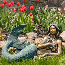 Zaer Ltd. Magnesium-Based Cement Mermaid Statues for Both Indoor and Outdoor Use (Lying Down Mermaid Finnleigh)