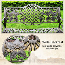 LXRHLIKG 46" Cast Aluminum Outdoor Bench, Patio Garden Bench with Exquisite Carved Backrest & Rounded Armrests(White)