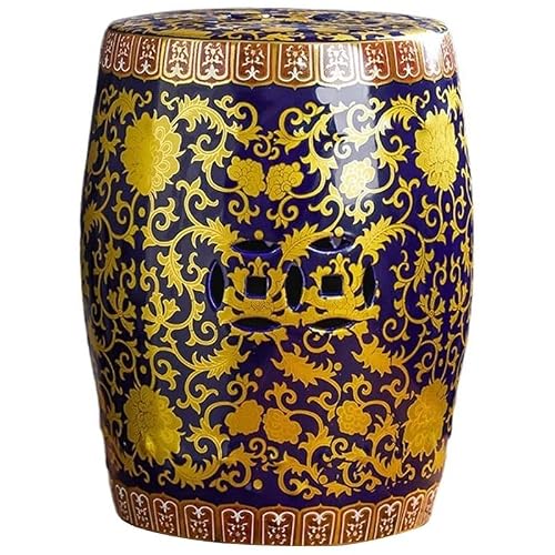 Ceramic Drum Table,Ceramic Drum Stool,Decorative Ceramic Garden Stool, Glazed Hollow Floral Shoe-Changing Stool Drum Stool, Suitable for Outdoor Garden,