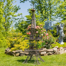 Zaer Ltd. Fancy Eiffel Tower-Inspired Two-Tiered Metal Plant Stand (Copper Brown, 9 Feet Tall)