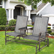 Kaimei Double Glider Loveseat with Table, Steel Frame Patio Rocking Chair, Outdoor Seating for 2 - Breathable Mesh Fabric, Gray