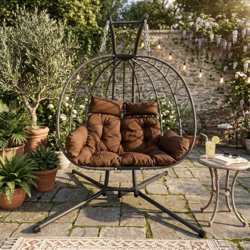 Dancongtea Double Hanging Egg Chair with Stand Loveseat