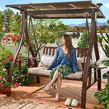 HAOKAZLBR Large Outdoor Porch Swing Garden Patio Swing Chair Porch Swing with Stand Outside Furniture Swing Chair, Waterproof Solar Power Supply Thickening Cushion Terrace Rocking Chair