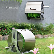 VIXARKO Garden Hose Holder Stainless Steel Garden Hose Reel Heavy Duty Hose Holder, Wall/Floor Mounted Metal Water Hose Reel with Crank Handle and Dust-Proof Lid Garden Hose Reel