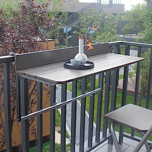ZGLINMZ Adjustable Folding Balcony Table - Space-Saving Patio Railing Table - Portable Hanging Outdoor Bistro Table for Deck Garden and Balcony - Ideal for Small Spaces