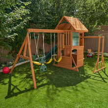 KidKraft Ridgeview Deluxe Clubhouse Wooden Swing Set Brown