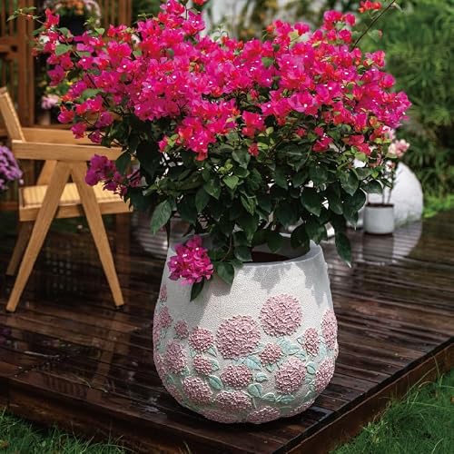 Resin-Stone Composite Pots for Plants, Vintage Plant Pot with Drainage Hole, Classic Flower Pot, Outdoor Large Planter for Gardening, Hotel Decoration(Marble-White,Medium)