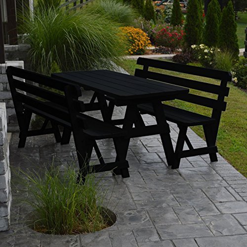 A & L Furniture Yellow Pine Traditional Picnic Table with 2 Backed Benches & 2" Umbrella Hole, 6', Olive Gray