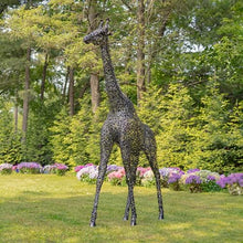 Zaer Ltd. 9 Ft Tall Mommy and 7 Ft Tall Baby Giraffe Iron Garden Statues Metallic Black and Silver