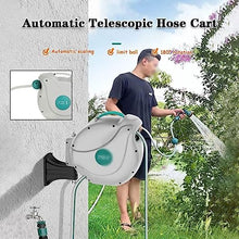 REROM Outside Automatic Telescopic Hose Cart,Hose Reel Cart Hose Reels Garden Hose Storage Artifact Wall-Mounted Hose Reel 180° Rotation Hose Reels (Color : Gary, Size : Hose Reel+30m Pipe)