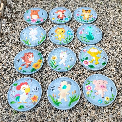 Elitix Stepping Stone Animal Print Step Stones Decorative Tool, Cute Stepping Gardening Stone for Outdoor Garden, 1/12 Pcs Ornaments Step Stone Gifts for Grandmothers(Color:1 Pack)