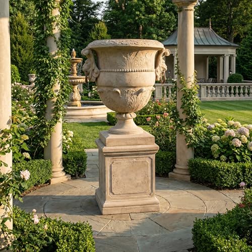 Large Lion Urn on Base Stone Cast