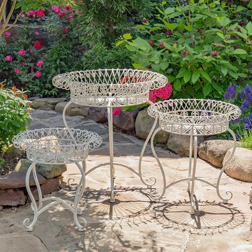 Set of 3 Round Iron Wire Basket Plant Stands "London 1820" (Antique White)