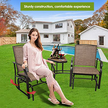 2-Person Patio Glider Chair, Outdoor Rocking Loveseat with Sling Fabric Textilene, Glider Bench with 2 Seats, Rocking Chair Swing and 1 Center Table with Umbrella Hole for Poolside, Porch, Backyard