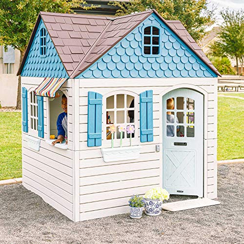 Lifetime Heavy Duty Plastic Outdoor Playhouse 6ft x 6ft x 7ft Beige & Blue