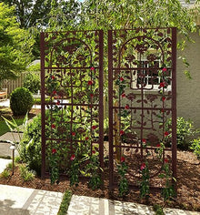 H Potter Garden Trellis Outdoor Privacy Screen Fence for Climbing Plants Patio Deck Large Heavy Duty Decorative Metal Panel for Backyard Flowers Roses Clematis Ivy Freestanding Ground Spikes
