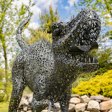 Zaer Ltd. 7.33ft Tall Giant Metal Tyrannosaurus Rex Garden Statue Chompers Metallic
