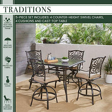 Hanover Traditions 5-Piece High-Dining Set with Cushioned Swivel Chairs and 42" Square Cast-Top Table Tan