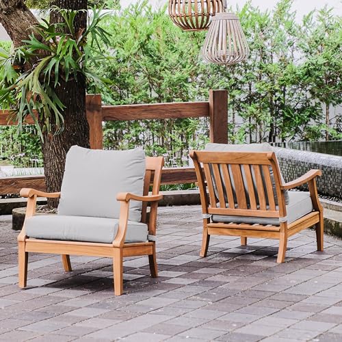 Cambridge Casual Robin Teak Wood 2 Piece Outdoor Club Chair with Oyster Cushion, Patio Club Chair Includes Backrest Pillow, Deep Seating, Weather-Resistant, Perfect for Backyard, Porch, Balcony