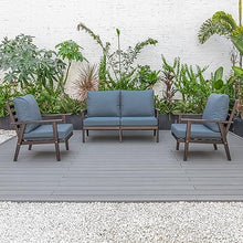 LeisureMod Walbrooke Modern 3-Piece Outdoor Set with Brown Aluminum Frame and Cushions Navy Blue