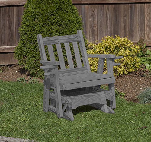 Ecommersify Inc Amish Heavy Duty 600 Lb Mission Pressure Treated Porch Patio Garden Lawn Outdoor Glider Chair with Cup Holders-2 Feet-Grey-Made in USA