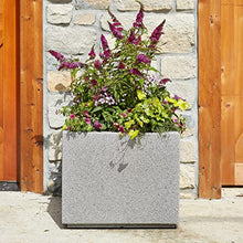 PolyStone Monterray Modern Outdoor/Indoor Square Planter - 23" x 23" x 19" H - Lightweight Weather Resistant Stone-Look Resin Planter - Commercial & Residential - Gray Granite