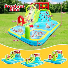 WELLFUNTIME Inflatable Water Slide Park with Splash Pool, Climbing Wall, Sport Balls, Water Guns, and Air Blower