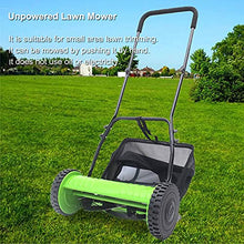 JOMRTS Hand Push Reel Mower, Manual Lawn Mower with Collection Bag, 4 Position Height Adjustment, Lightweight Walk-Behind Lawn Sweeper,12inch, Green