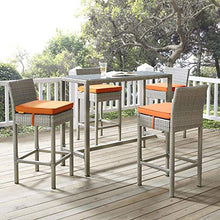 Contemporary Outdoor Patio Garden Bar Side Stool Chair, Set of Four, Fabric Rattan Wicker, Orange