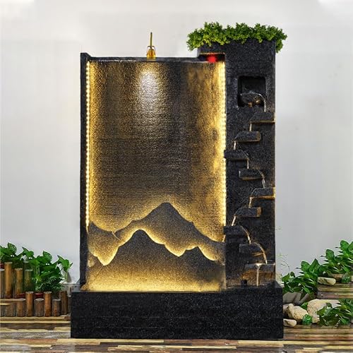 Large Outdoor Cement Water Fountain with LED Lights, Modern Garden Waterfall Feature for Patio, Courtyard, Backyard, Landscape, Commercial Decorationm10FT 2-Piece Set(#B)