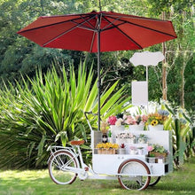 TT-YEL Heavy Duty Iron Commercial Float with Multi-Layer Irregular Display Rack, Adjustable Parasol, Multi-Functional Mobile Three-Wheel Service Vehicle, Outdoor Market Stall Scooter,Green