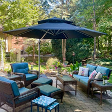 OROTLECT 11 Feet Outdoor Double Top Ronud Deluxe Lighted Cantilever Umbrella With Base,Navy